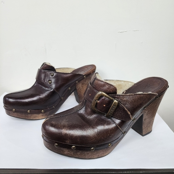 FRYE Brown Leather Clogs with Buckle, size 7.5 - Picture 1 of 9